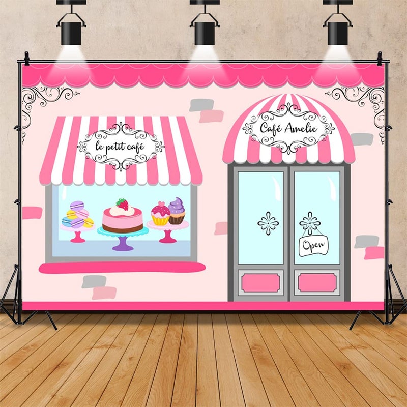 Renaiss 7x5ft Sweet Cake Shoppe Backdrop Cartoon Pink Cake Dessert Bakery Ice Cream Bar Shop Store Photography Background for Princess Girl Baby Shower Birthday Party Decor Photo Studio Props - Image 2